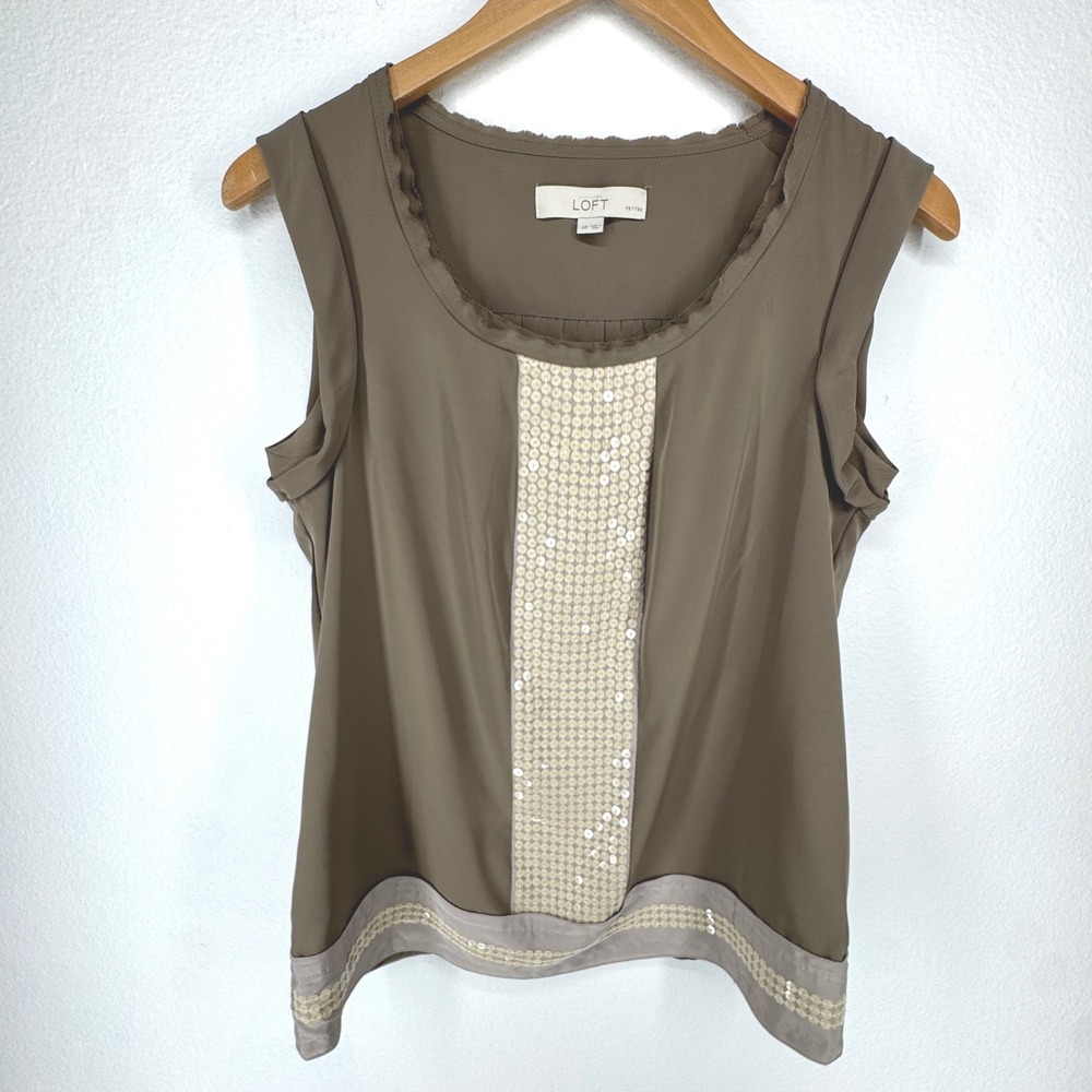 LOFT Womens Sequins Colorblock Tank‎ Top Size Small Fairy Indie Career Earthy